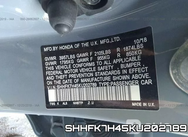 SHHFK7H45KU202789 фото 10