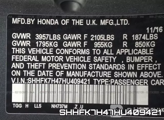 SHHFK7H47HU409421 фото 10