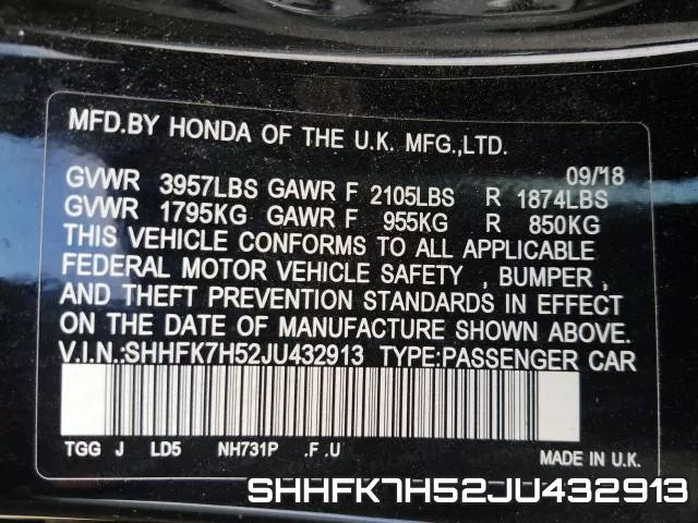 SHHFK7H52JU432913 фото 2