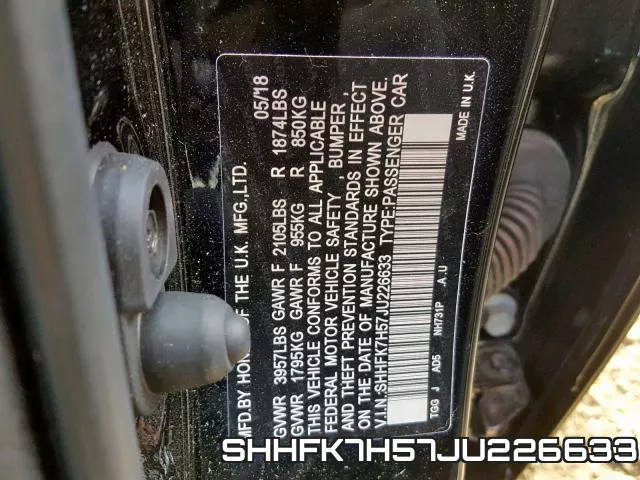 SHHFK7H57JU226633 фото 2