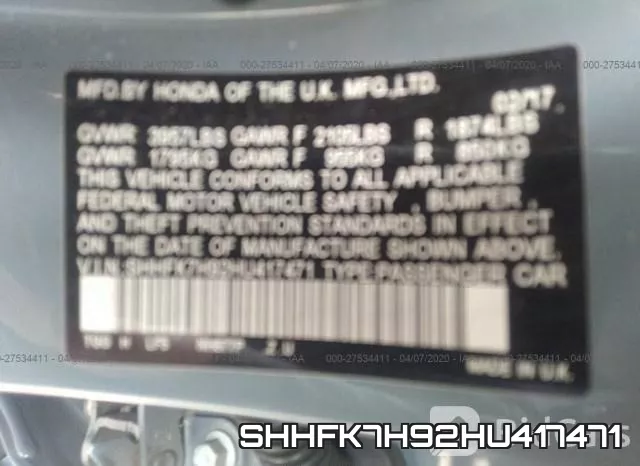 SHHFK7H92HU417471 фото 10