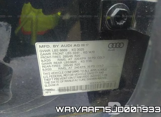 WA1VAAF75JD007933 фото 10