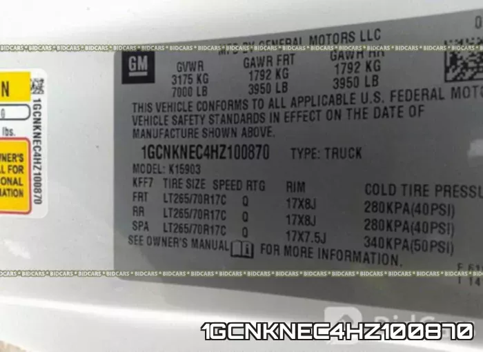 1GCNKNEC4HZ100870 фото 10