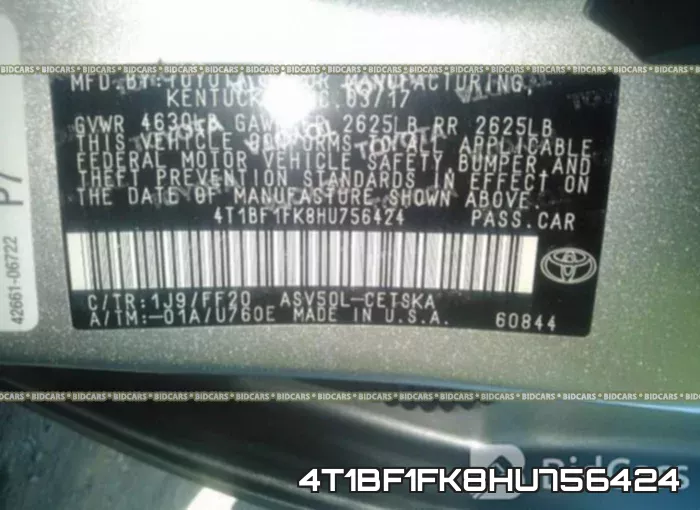 4T1BF1FK8HU756424 фото 10