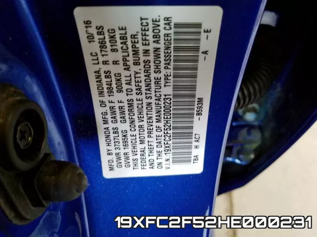 19XFC2F52HE000231 фото 2
