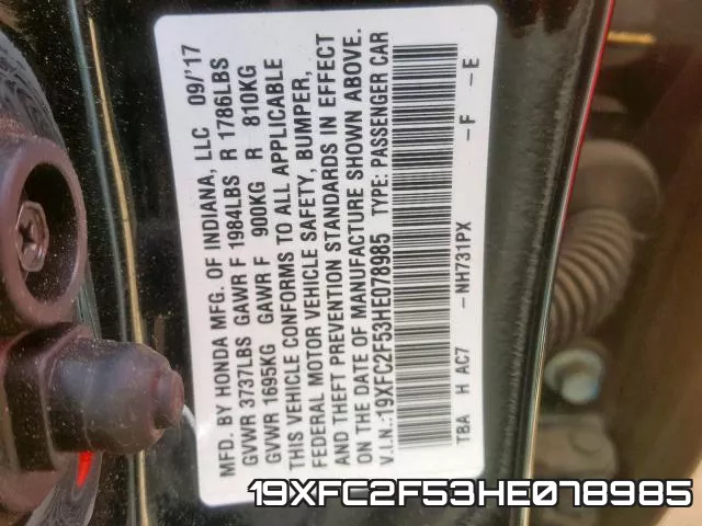 19XFC2F53HE078985 фото 2