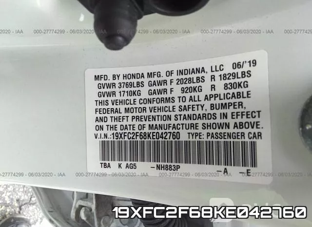 19XFC2F68KE042760 фото 10