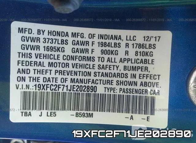 19XFC2F71JE202890 фото 10