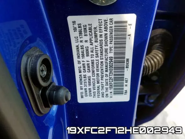19XFC2F72HE002949 фото 2