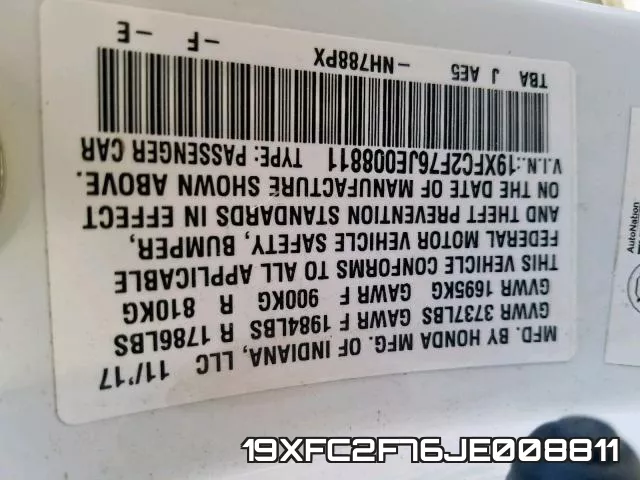 19XFC2F76JE008811 фото 2