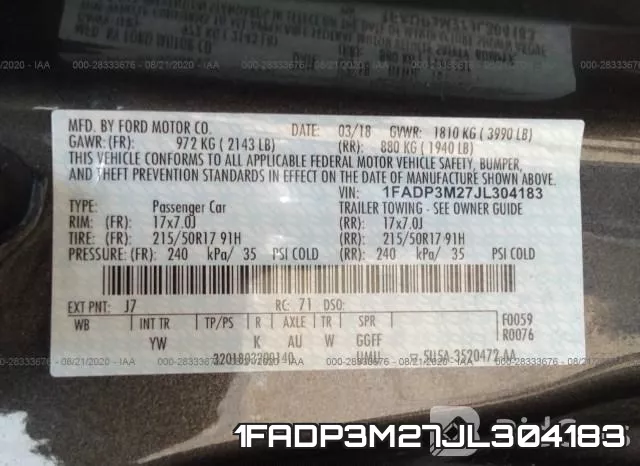 1FADP3M27JL304183 фото 10