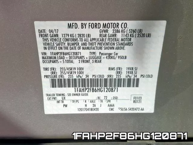 1FAHP2F86HG120871 фото 2