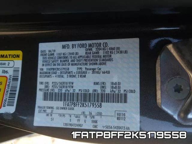 1FATP8FF2K5179558 фото 2