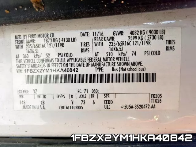 1FBZX2YM1HKA40842 фото 2