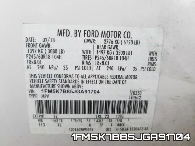 1FM5K7B85JGA91704 фото 2