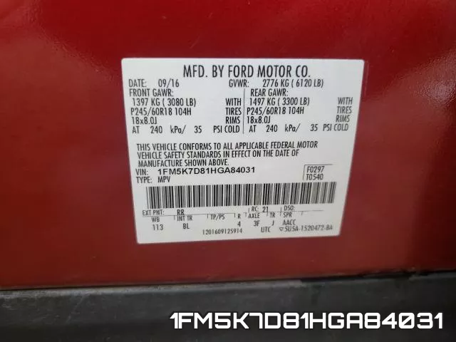 1FM5K7D81HGA84031 фото 2