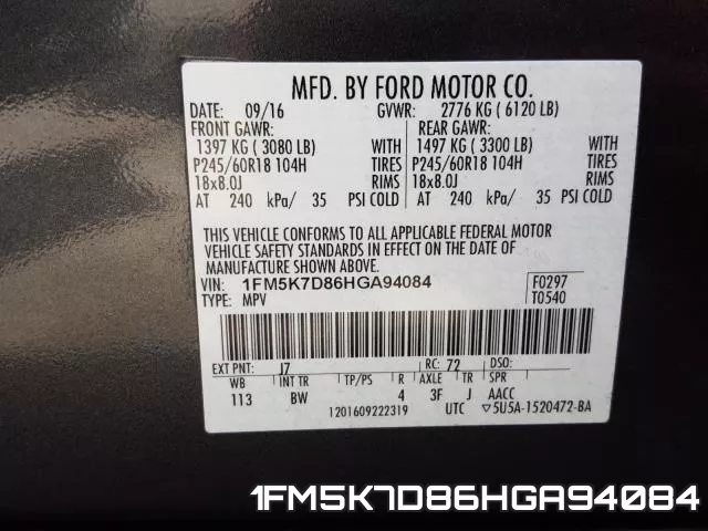 1FM5K7D86HGA94084 фото 2