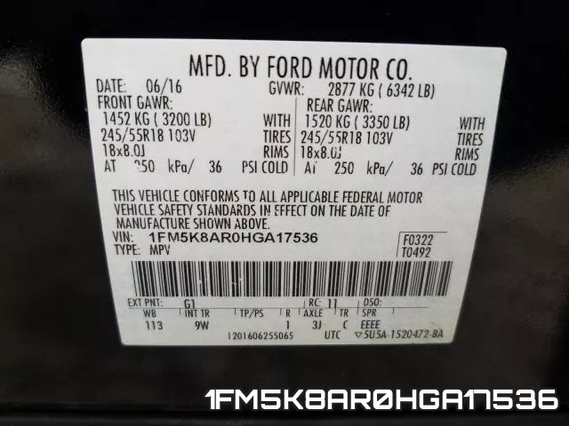 1FM5K8AR0HGA17536 фото 2