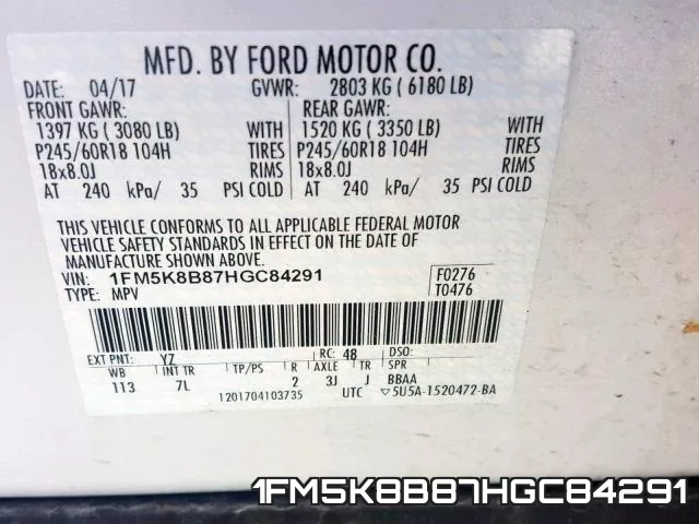 1FM5K8B87HGC84291 фото 2