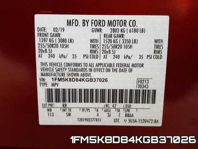 1FM5K8D84KGB37026 фото 2