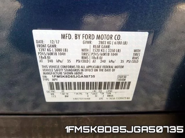 1FM5K8D85JGA50735 фото 2