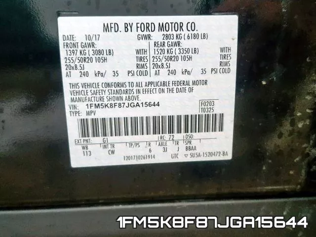 1FM5K8F87JGA15644 фото 2