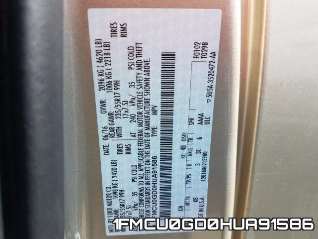 1FMCU0GD0HUA91586 фото 2