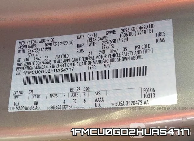 1FMCU0GD2HUA54717 фото 10