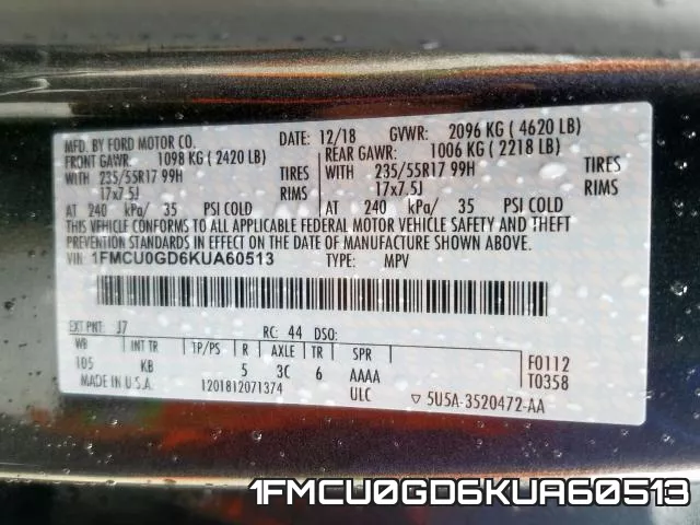 1FMCU0GD6KUA60513 фото 2