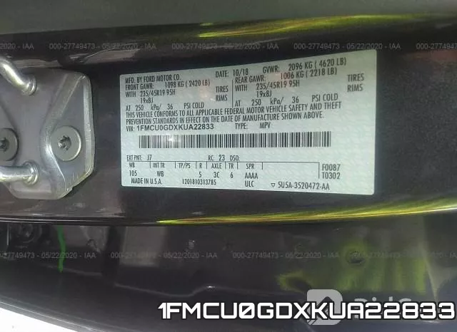 1FMCU0GDXKUA22833 фото 10