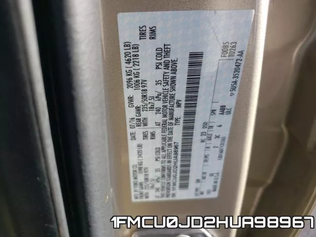 1FMCU0JD2HUA98967 фото 2