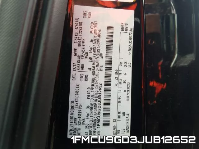 1FMCU9GD3JUB12652 фото 2