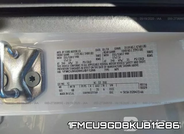 1FMCU9GD8KUB11286 фото 10