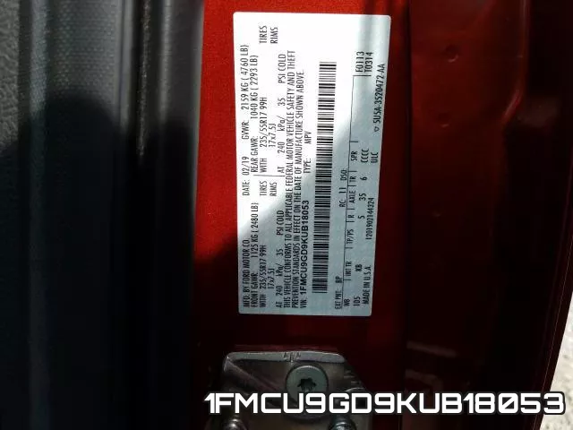 1FMCU9GD9KUB18053 фото 2
