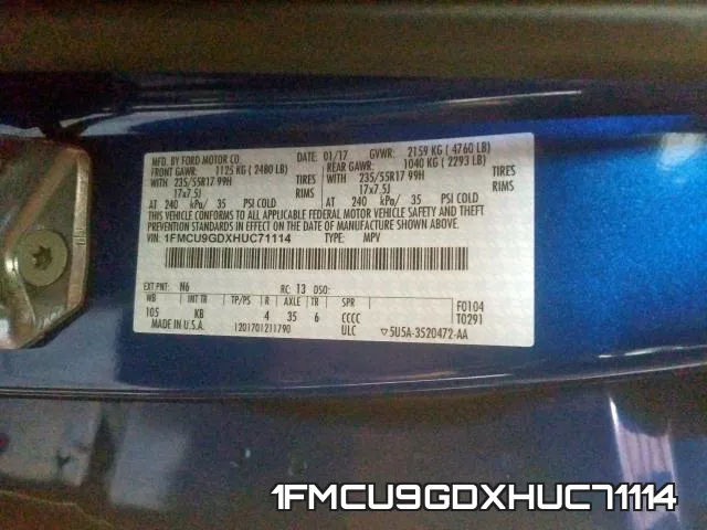 1FMCU9GDXHUC71114 фото 2
