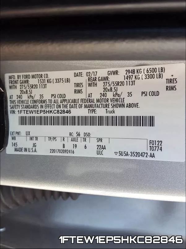 1FTEW1EP5HKC82846 фото 2