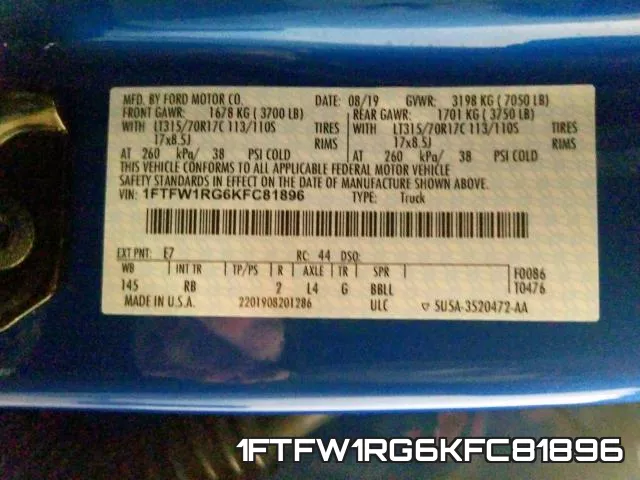 1FTFW1RG6KFC81896 фото 2