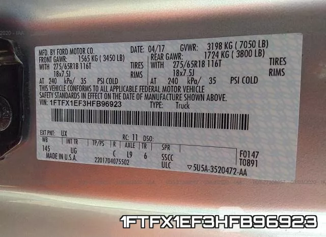 1FTFX1EF3HFB96923 фото 10