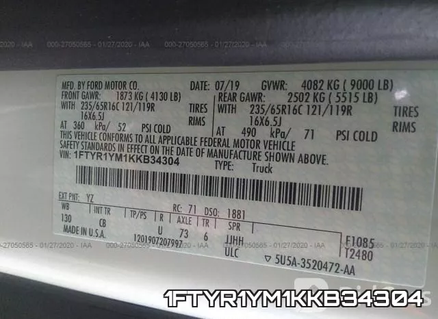 1FTYR1YM1KKB34304 фото 10