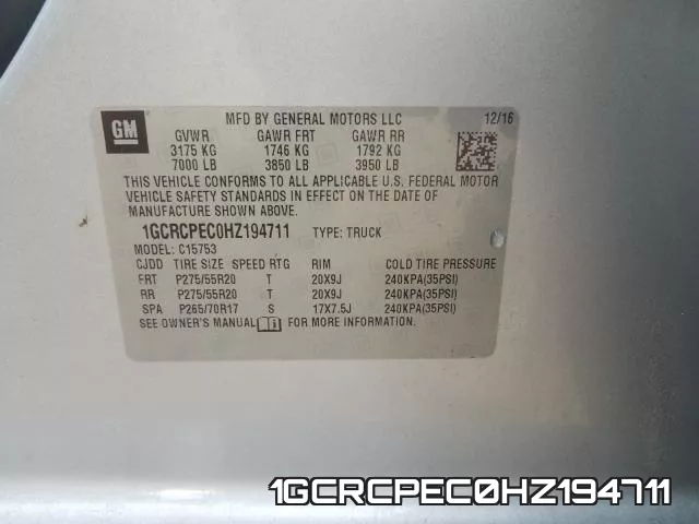 1GCRCPEC0HZ194711 фото 2