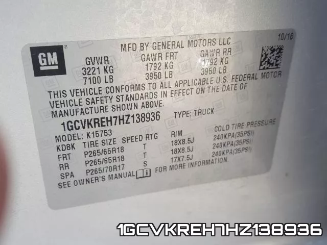 1GCVKREH7HZ138936 фото 2