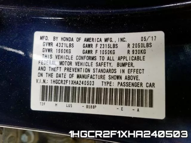 1HGCR2F1XHA240503 фото 2