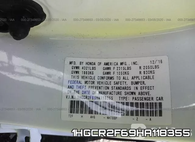 1HGCR2F69HA118355 фото 10