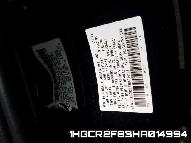 1HGCR2F83HA014994 фото 2