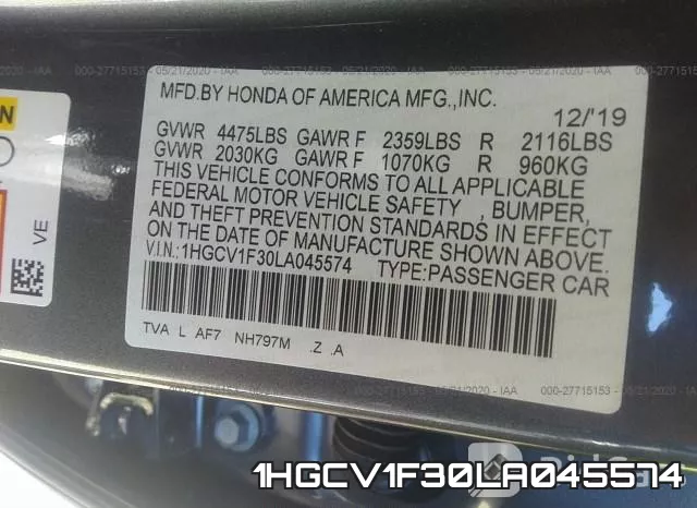 1HGCV1F30LA045574 фото 10