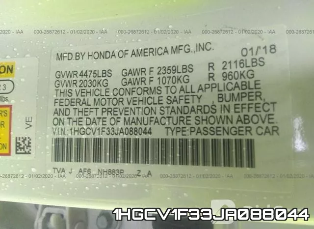 1HGCV1F33JA088044 фото 10