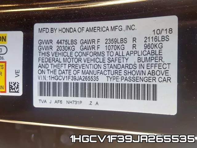 1HGCV1F39JA265535 фото 2
