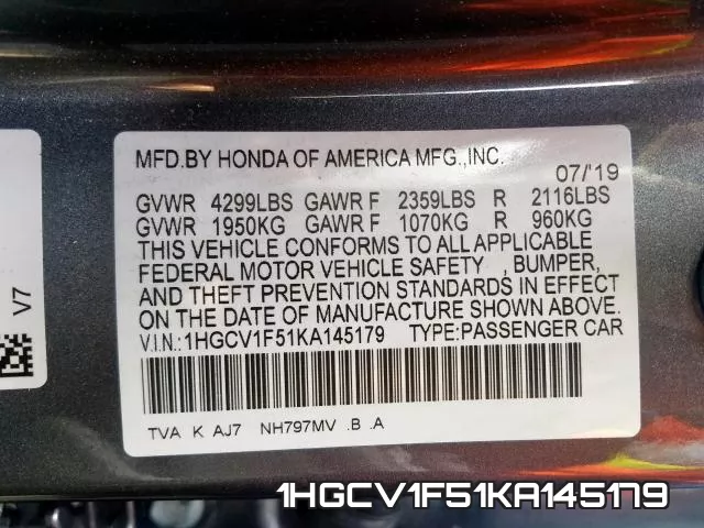 1HGCV1F51KA145179 фото 2