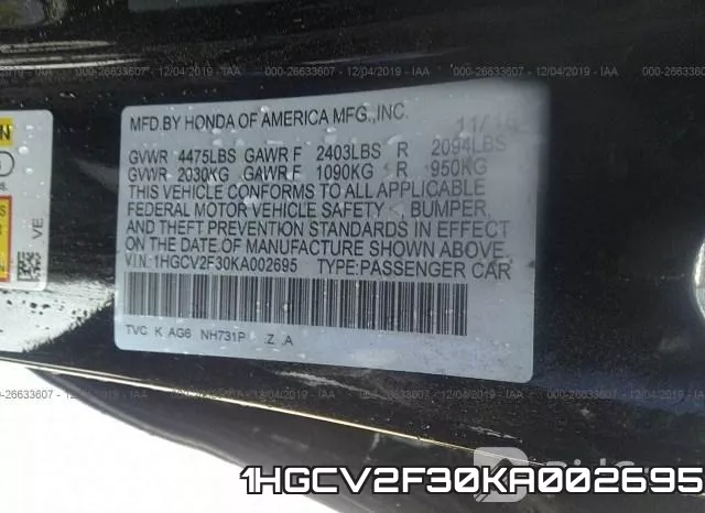 1HGCV2F30KA002695 фото 10