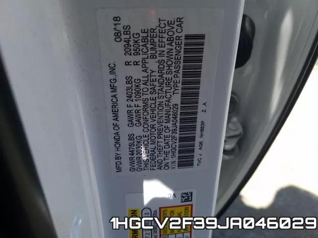 1HGCV2F39JA046029 фото 2